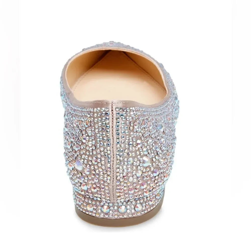 BETSEY JOHNSON Rhinestone Crystal Pavé Pointed Toe Flat, SPARKLE, Size 8.5, NWOT